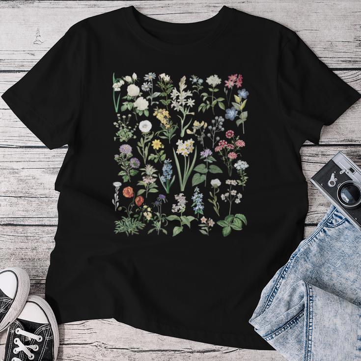 ヴィンテージ 花 ボタニカル イラスト チャート 植物 レディースTシャツ 面白い贈り物