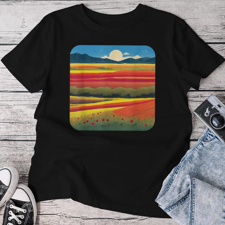 夏をテーマにしたカラフルな花畑 レディースTシャツ 面白い贈り物