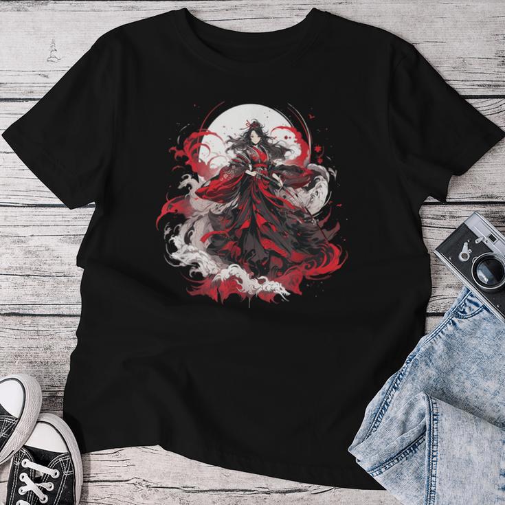 女の子 刀 刀 侍 ヴィンテージ 戦闘機 レトロ デザイン レディースTシャツ 面白い贈り物