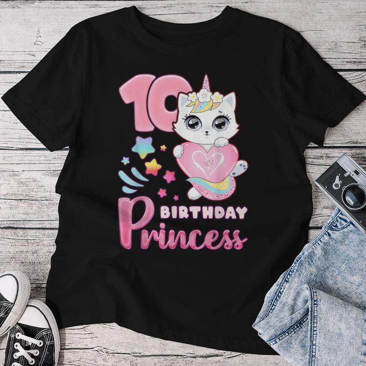 女の子、10歳の誕生日、ユニコーンキャット、ナンバー10 レディースTシャツ 面白い贈り物