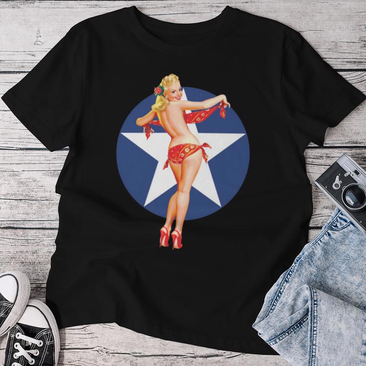愛国心 ヴィンテージ セクシー ピンナップ 女の子 長袖tシャツ レディースTシャツ 面白い贈り物