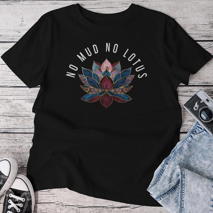 泥なし 蓮の花 禅 仏教 仏教 仏 ヨガ レディースTシャツ 面白い贈り物
