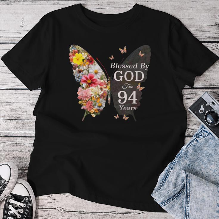 神に祝福され94年 蝶の花 94歳の誕生日 レディースTシャツ 面白い贈り物