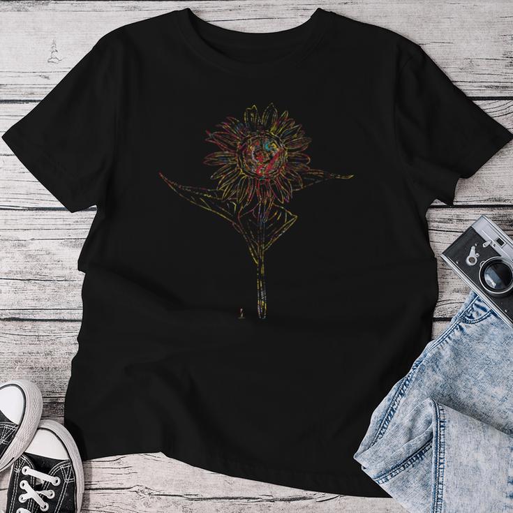花シリーズ ひまわりシルエット スタイリッシュバージョン レディースTシャツ 面白い贈り物