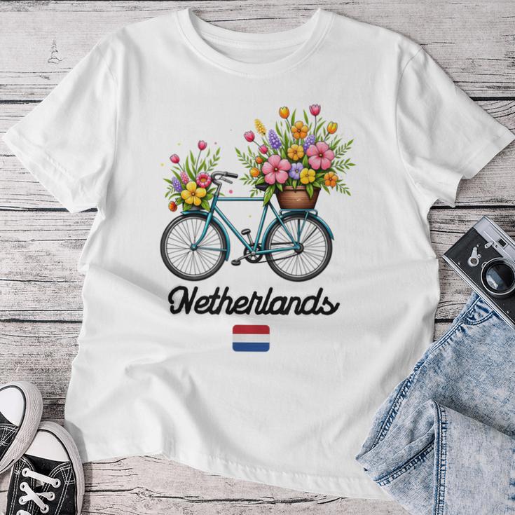 オランダの風車 チューリップフィールド オランダ 春の花 バイク レディースTシャツ 面白い贈り物