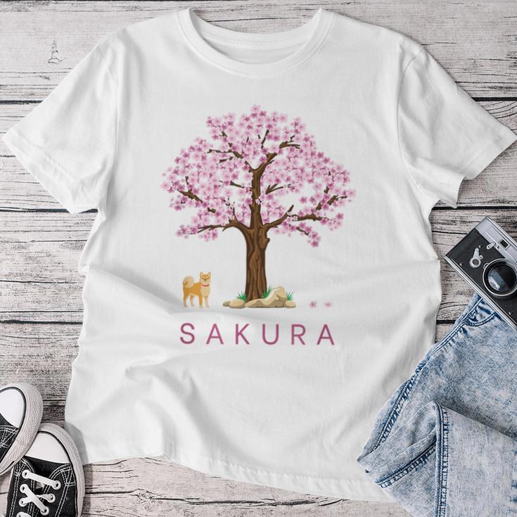 柴犬 和 桜 桜 花 木 春 レディースTシャツ 面白い贈り物