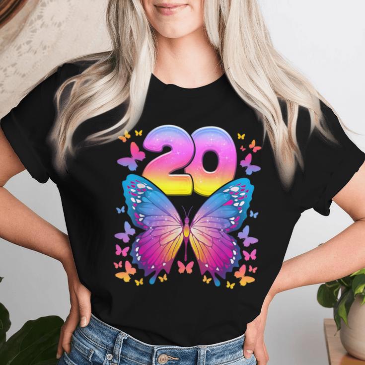 20 歳の誕生日、女の子 20 歳、蝶、数字 20 レディースTシャツ 彼女への贈り物