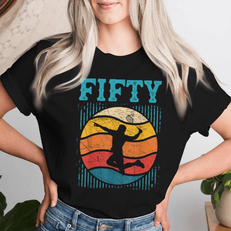 50歳の誕生日 レトロ バドミントン 50歳 男性 女性 レディースTシャツ 彼女への贈り物