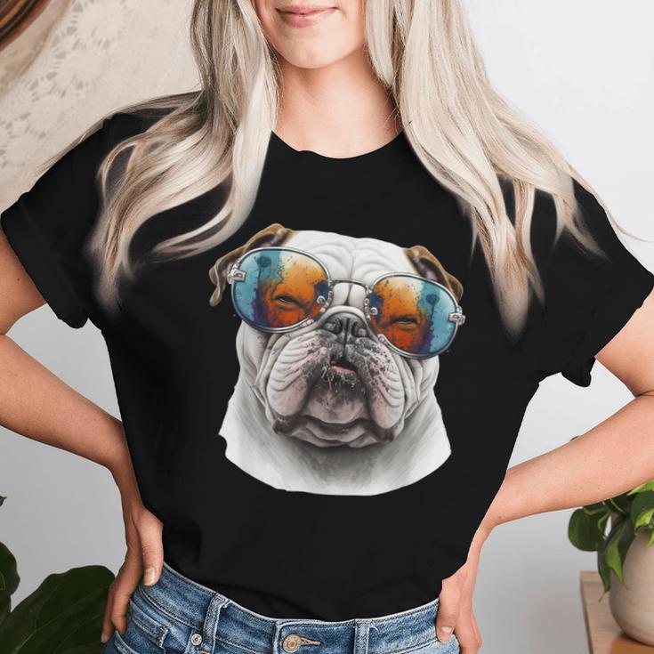 Bulldog Inglese Amante Dei Cani Mamma E Papà Maglietta da donna Regalos para ella