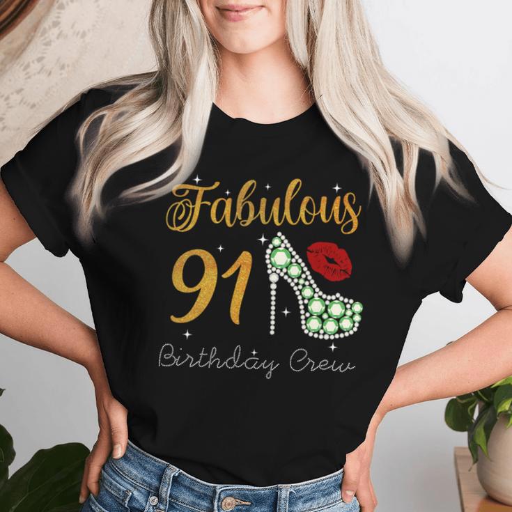 Fabulous Queen 91歳の誕生日クルーパーティ隊のお祝い 長袖tシャツ レディースTシャツ 彼女への贈り物