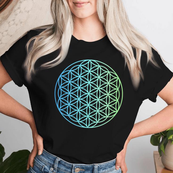 Flower Of Life 宇宙のポジティブなエネルギー フラワーオブライフ 長袖tシャツ レディースTシャツ 彼女への贈り物