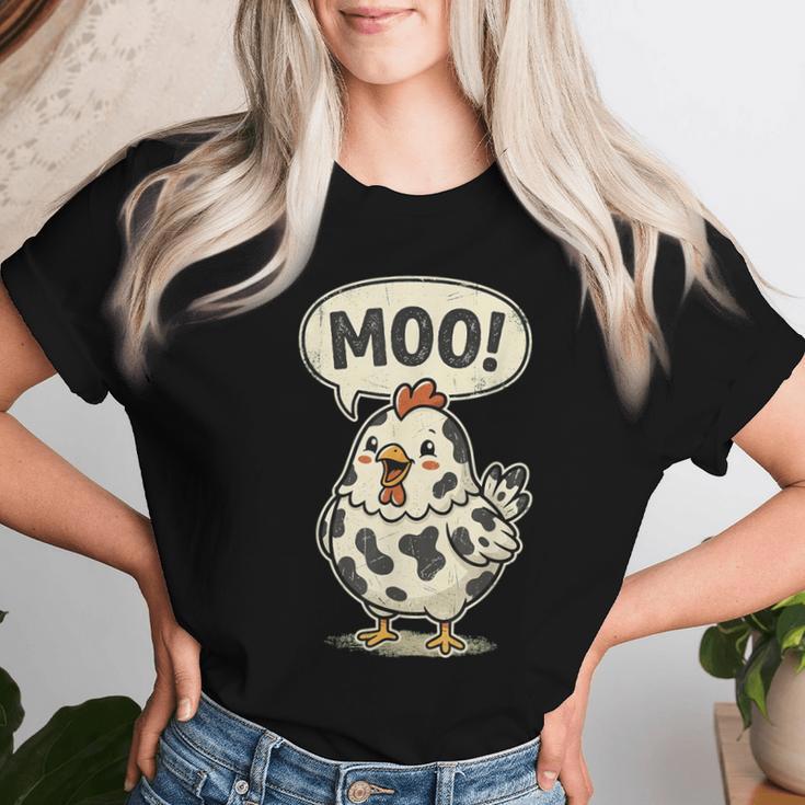 Moo 鶏 牛 農場 動物 ユーモア 男性 女性 キッズ 4 レディースTシャツ 彼女への贈り物