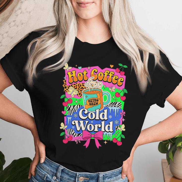 Hot Coffee Cold World レトロ コケット リボン グラフィック 長袖tシャツ レディースTシャツ 彼女への贈り物