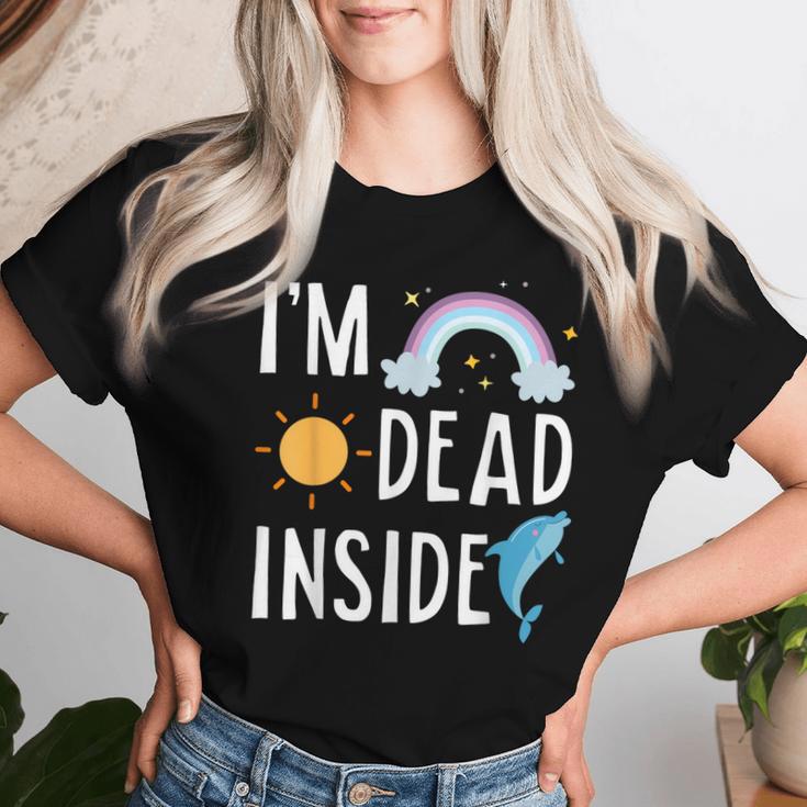 I'm Dead Inside Happy Rainbowunshine Dolphin ファニーtシャツ レディースTシャツ 彼女への贈り物