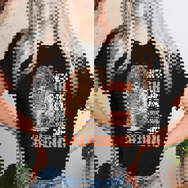 Just A Girl Who Loves Anime Ramen Andketching Anime Manga レディースTシャツ 彼女への贈り物