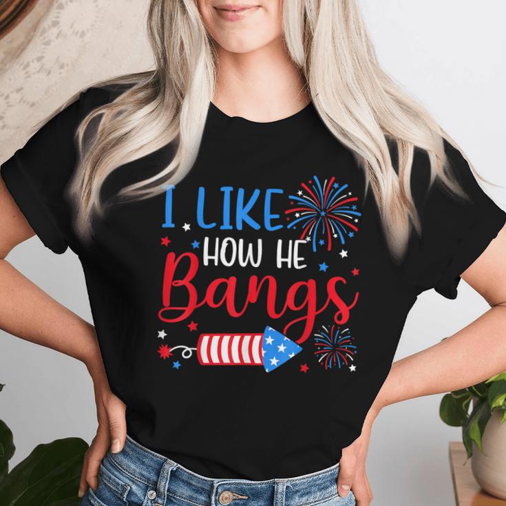 I Like How He Bangs マッチング カップル 4Th Of July 花火 レディースTシャツ 彼女への贈り物