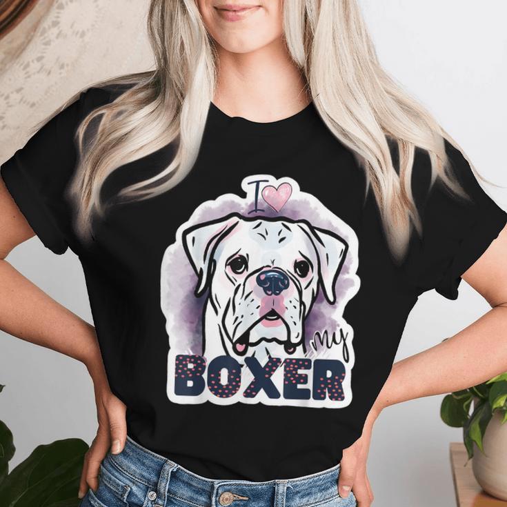 I Love My Boxer Dog Mom Dad Kawaii Dog Doodles ボクサー 犬 レディースTシャツ 彼女への贈り物