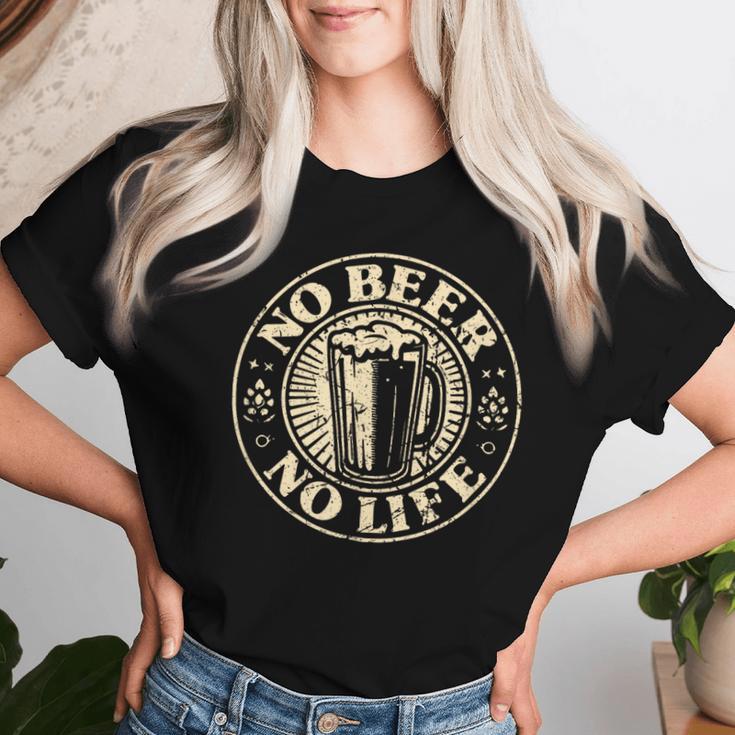 No Beer No Life ヴィンテージドリンク ビール愛好家 ビールファン向け レディースTシャツ 彼女への贈り物