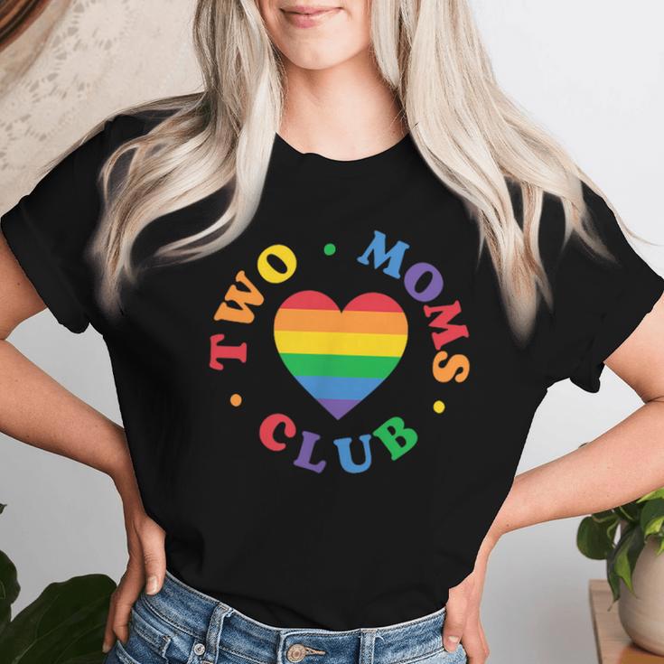 Two Moms Club Lgbtq Family Lesbian Moms Rainbow Heart Women T-shirt Gifts for Her