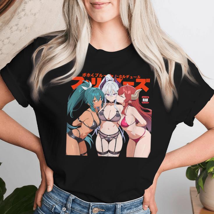 Waifu セクシー アニメ キス 女の子 角 日本の漫画風 レディースTシャツ 彼女への贈り物