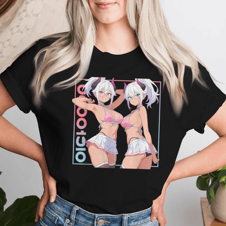 Waifu セクシー アニメ 女の子 角 ミニスカート 日本のレトロアート レディースTシャツ 彼女への贈り物