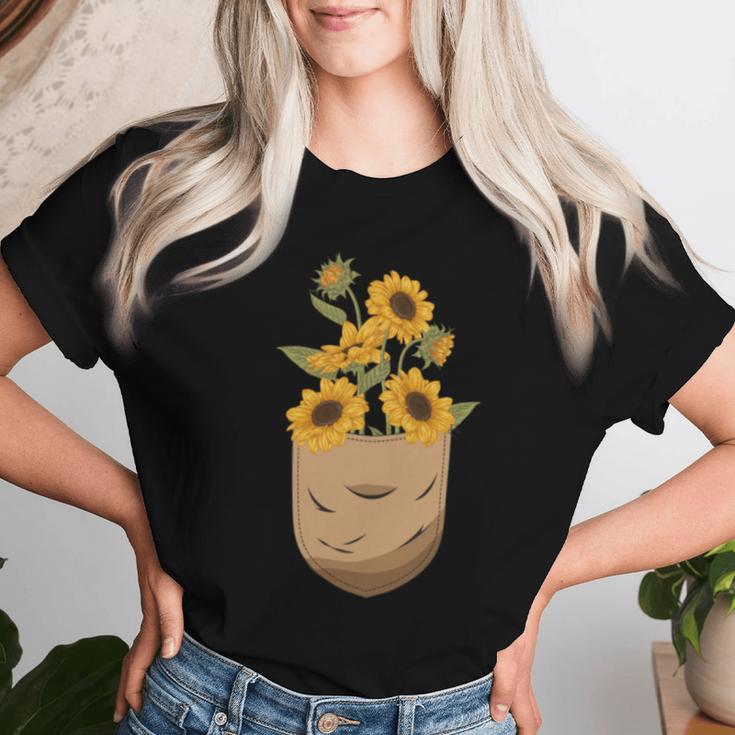 ゴッホ ひまわり ポケットアート 花柄 恋人スタイル 長袖tシャツ レディースTシャツ 彼女への贈り物