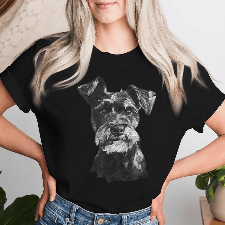 シュナウザー 顔 かわいい 犬好き 男性 女性 黒 白 レディースTシャツ 彼女への贈り物