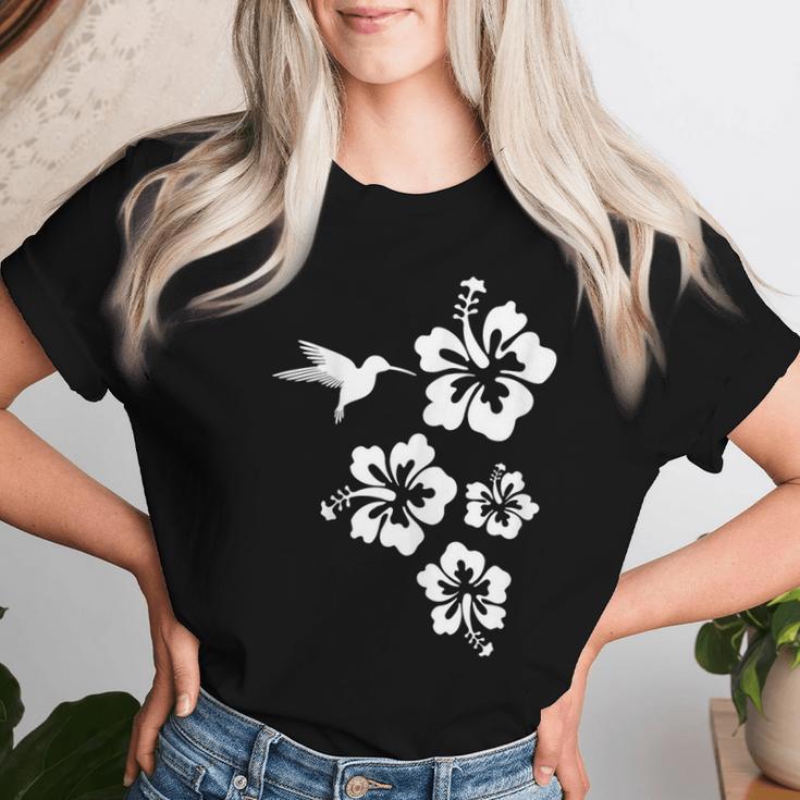 ハチドリ、ハイビスカス、花、男性、女性、子供 Tropical Hummingbird Hibiscus Flowers レディースTシャツ 彼女への贈り物