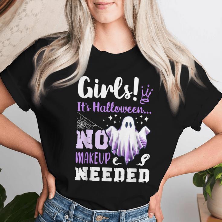 ハロウィンメイクのジョーク、女の子、面白い、英語で レディースTシャツ 彼女への贈り物