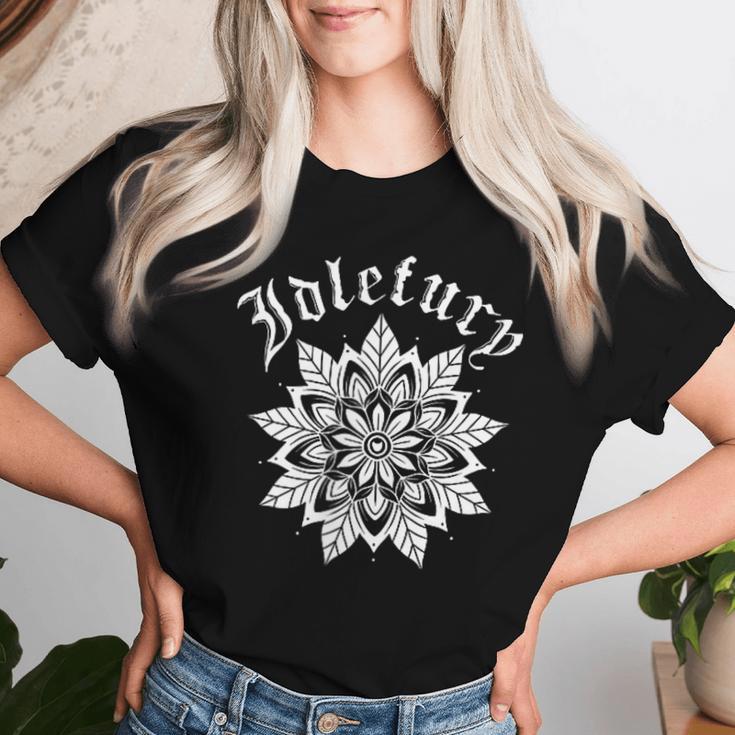 バック プリントを見る Idle Fury Mandala 白いマンダラ タトゥー アート レディースTシャツ 彼女への贈り物