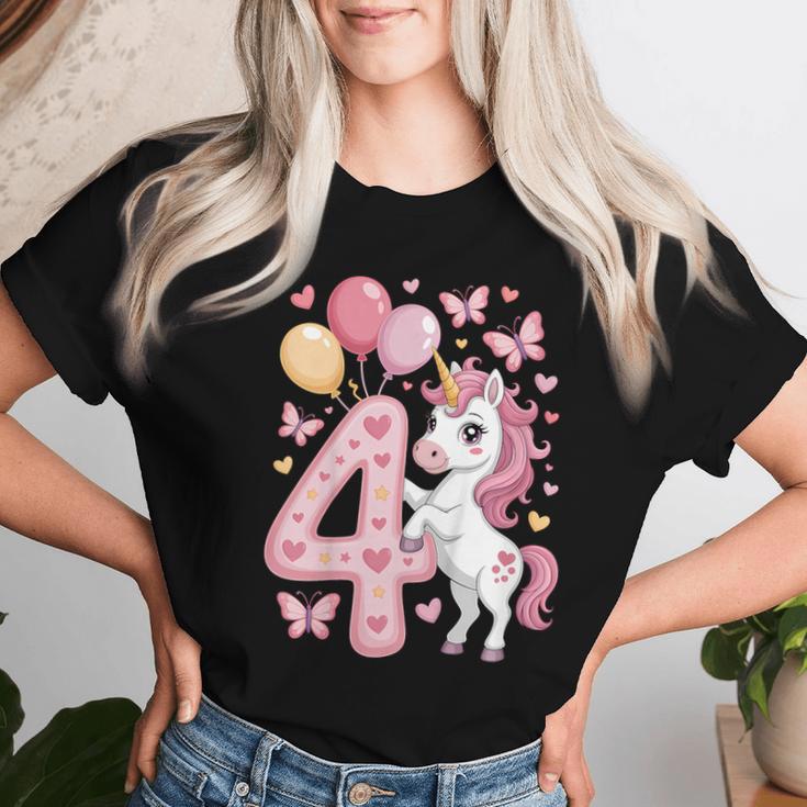 ユニコーン 4 誕生日 女の子 4 歳 馬 わたしは 4 レディースTシャツ 彼女への贈り物