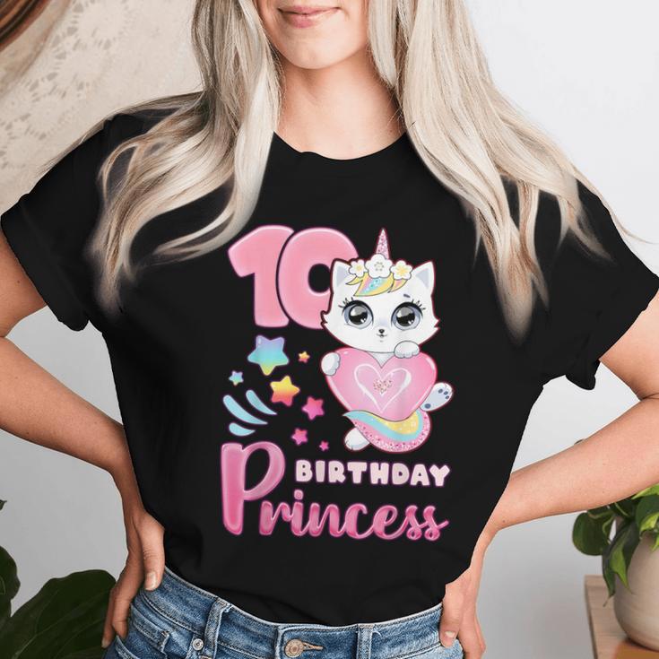 女の子、10歳の誕生日、ユニコーンキャット、ナンバー10 レディースTシャツ 彼女への贈り物