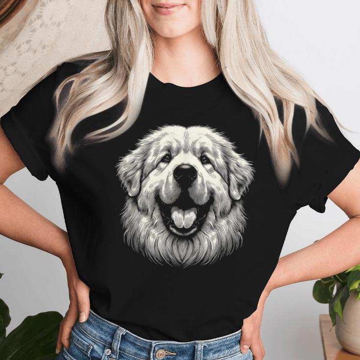 女性と男性のためのグレート ピレニーズ犬の顔のアート デザイン レディースTシャツ 彼女への贈り物
