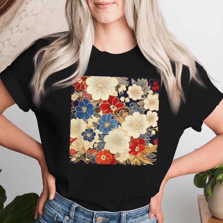 日本のヴィンテージ花柄着物 レディースTシャツ 彼女への贈り物