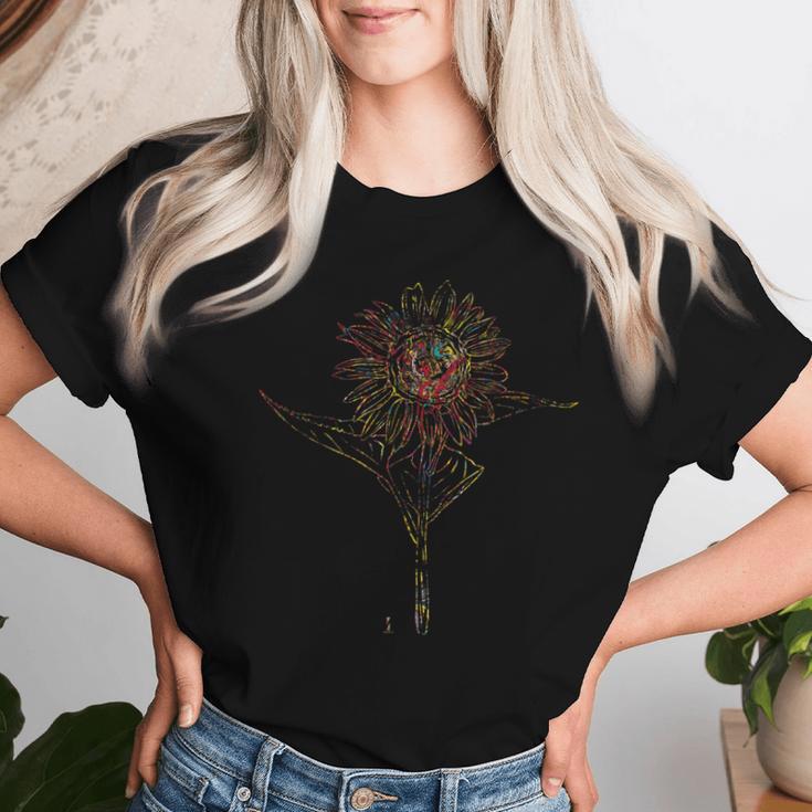 花シリーズ ひまわりシルエット スタイリッシュバージョン レディースTシャツ 彼女への贈り物