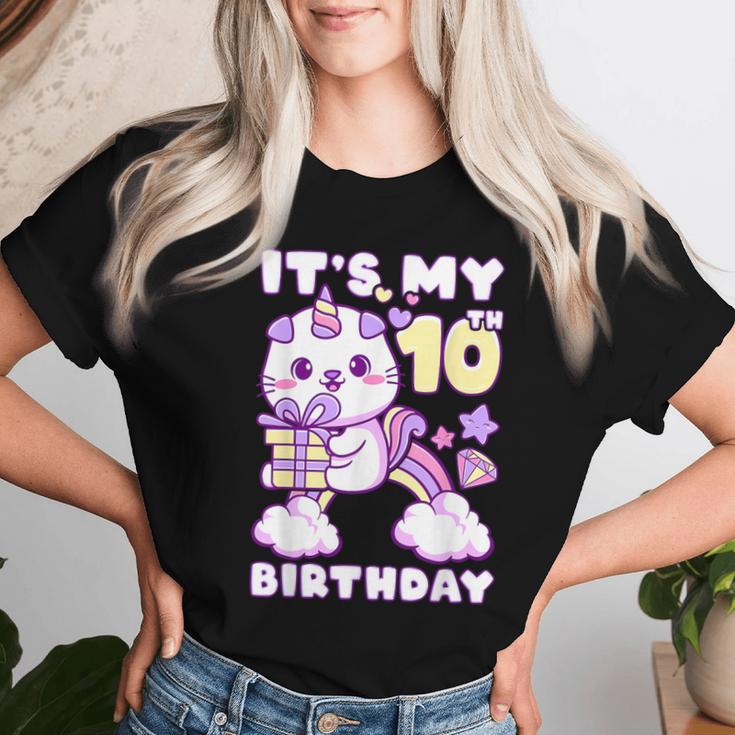 誕生日の女の子10歳、猫、ユニコーン、10歳の誕生日 レディースTシャツ 彼女への贈り物