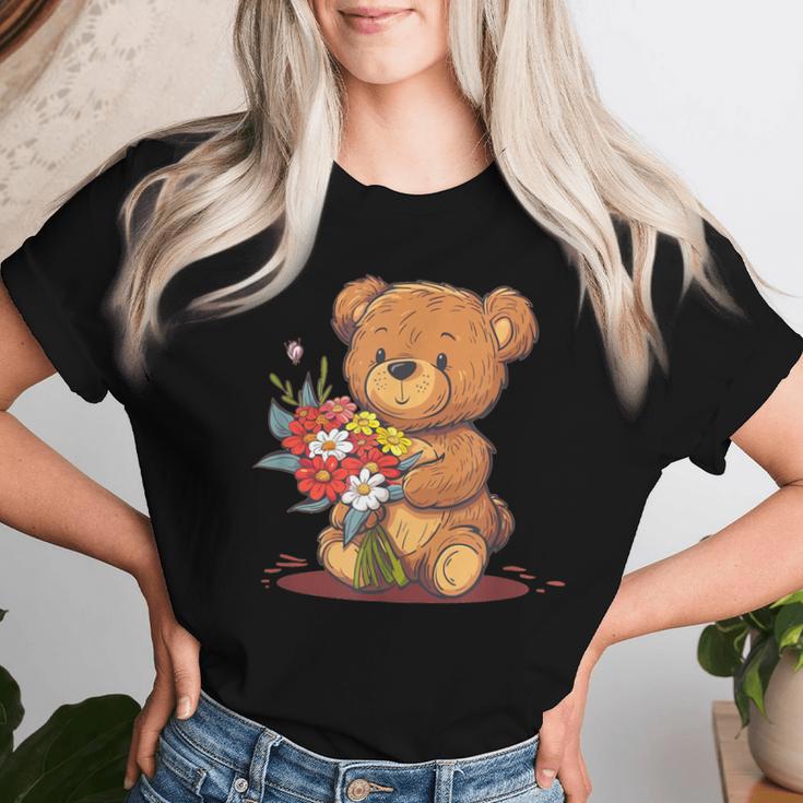 面白い花のテディベアコスチューム。 レディースTシャツ 彼女への贈り物