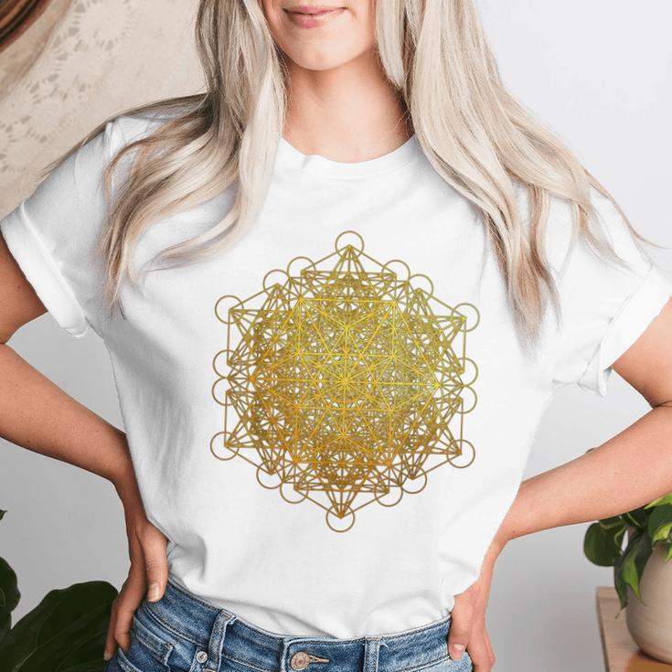 Vector Equilibrium 神聖なジオメトリーメタトロン 生命の花 レディースTシャツ 彼女への贈り物