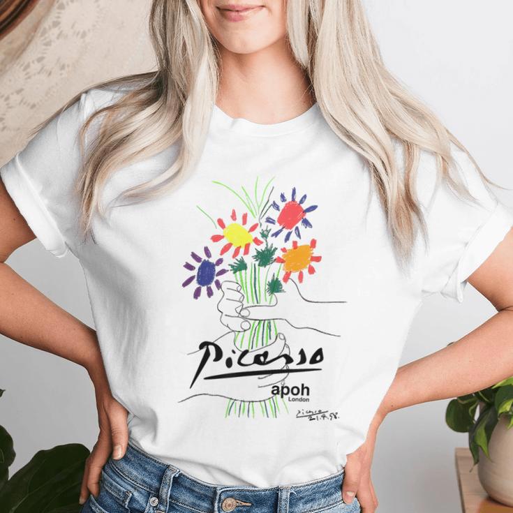 ピカソ 花 描画 クラシック アート グラフィック レディースTシャツ 彼女への贈り物