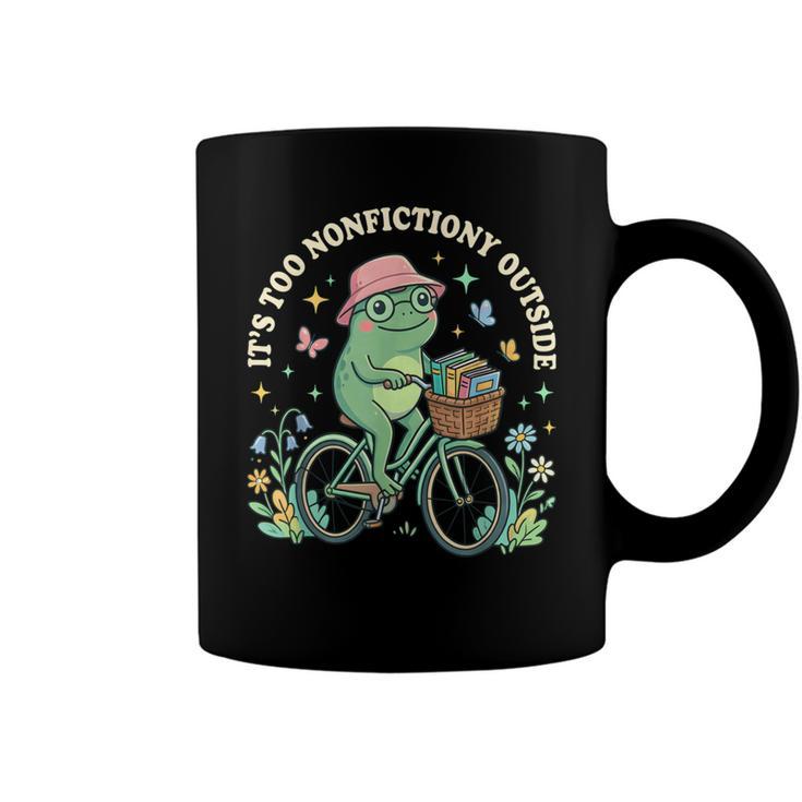 It's Too Nonfiction Outside Frog Reading Book Lover Coffee Mug White