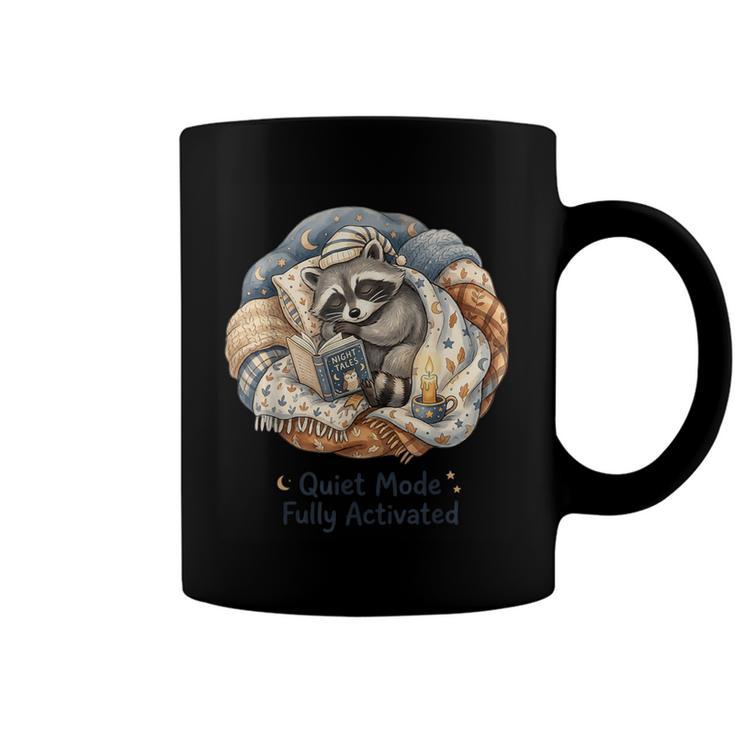 Quiet Mode Fully Activated Cozy Sleeping Raccoon Book Lover Coffee Mug Black