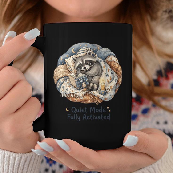 Quiet Mode Fully Activated Cozy Sleeping Raccoon Book Lover Coffee Mug Black