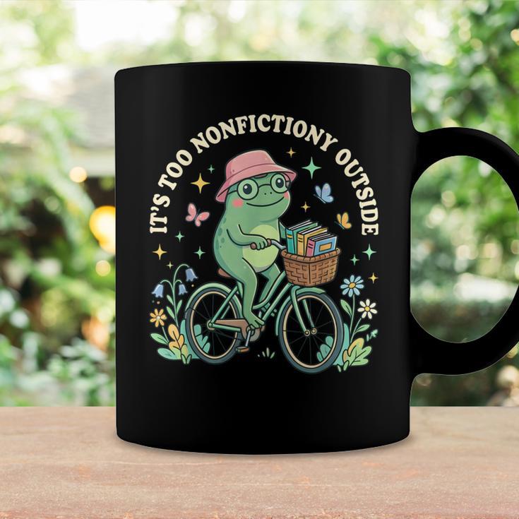 It's Too Nonfiction Outside Frog Reading Book Lover Coffee Mug Black