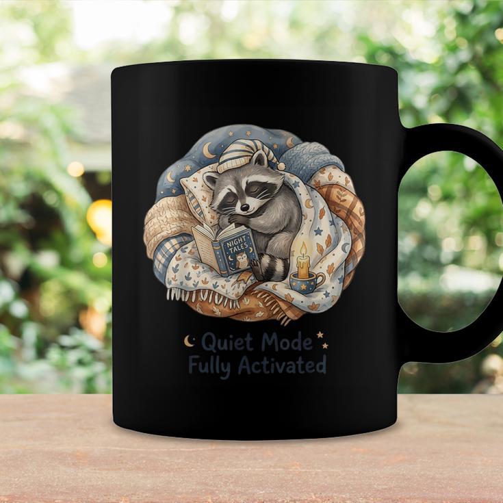 Quiet Mode Fully Activated Cozy Sleeping Raccoon Book Lover Coffee Mug Black