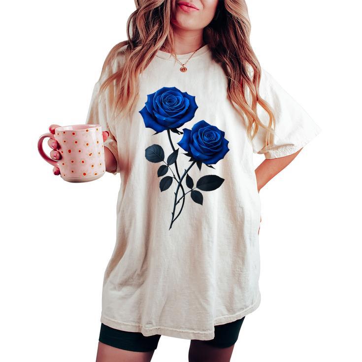 青いバラ 花 カップル ゴシック ファンタジー 花 美的 アート レディースオーバーサイズコンフォートTシャツ