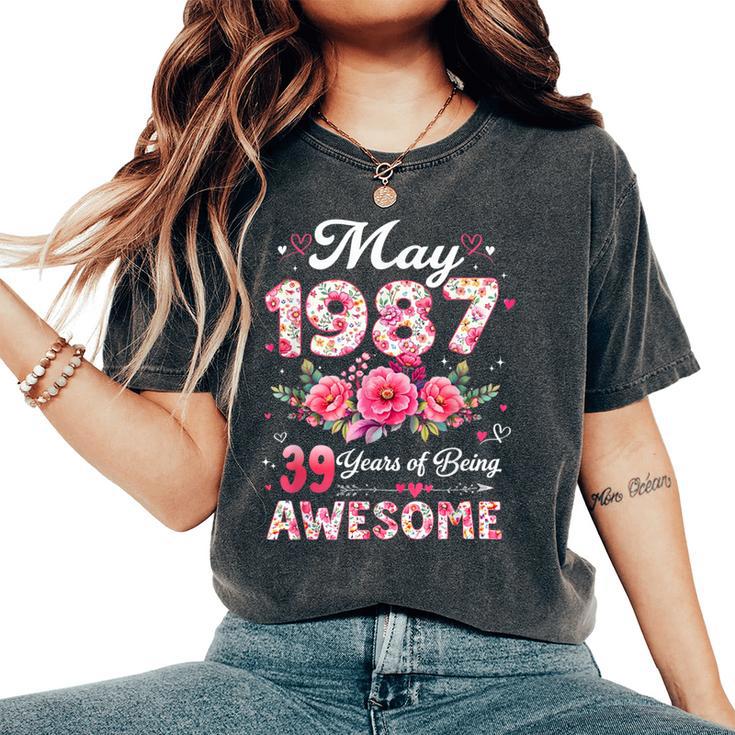 39歳 1987年5月 花柄 39歳 誕生日 男性 女性 レディースオーバーサイズコンフォートTシャツ