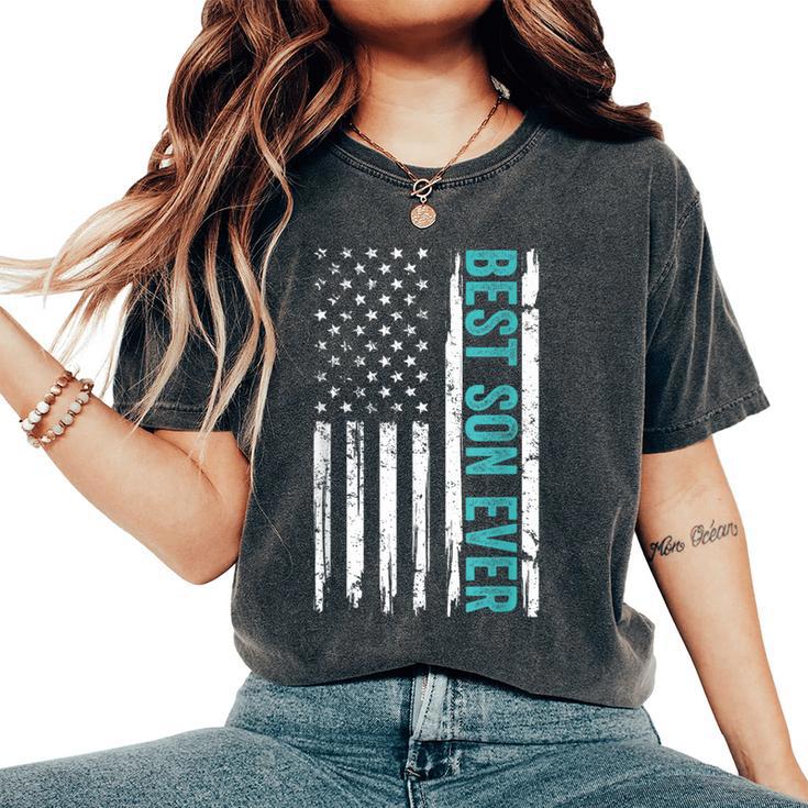 Best Son Ever Us American Flag Fathers Day From Mom Dad Women's Oversized Comfort T-Shirt