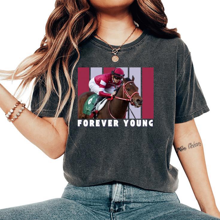 Forever Young Horse、競馬、デルマール、サンタアニタ 長袖tシャツ レディースオーバーサイズコンフォートTシャツ