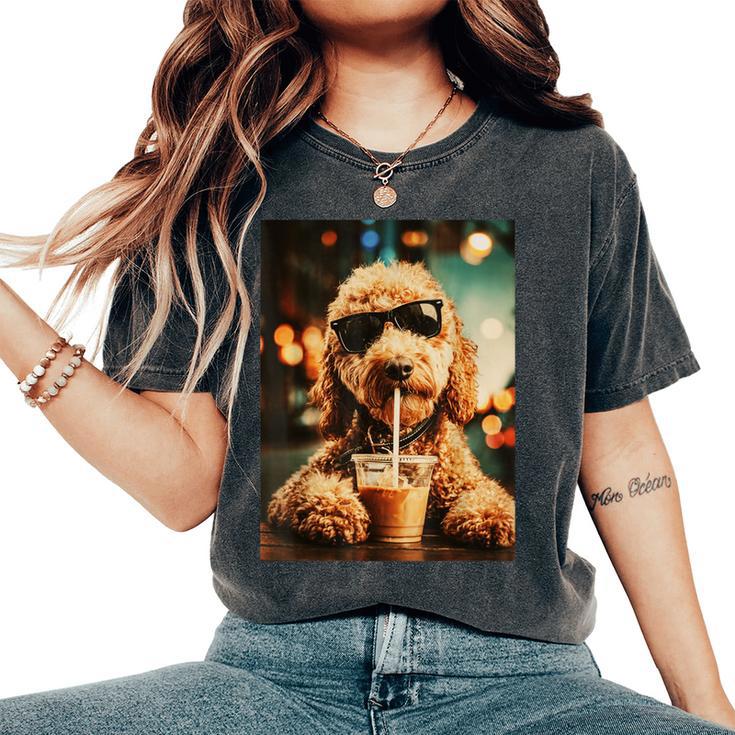 Golden Doodle Iced Coffee Dog Mom Doodle Lover Vintage Women's Oversized Comfort T-Shirt