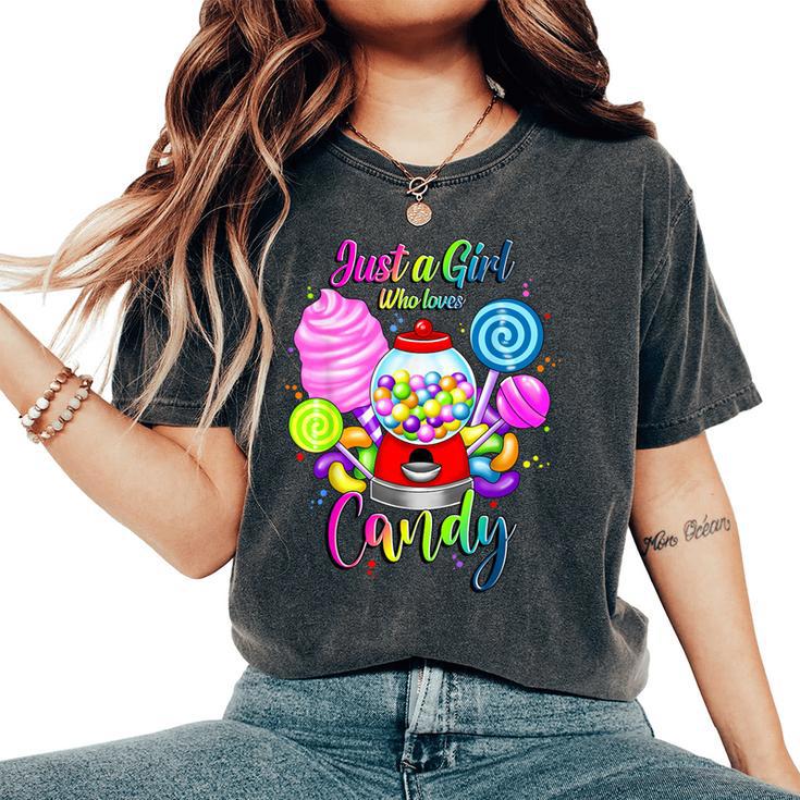 Just A Girl Who Loves Candy、レインボースイーツテスターギフト レディースオーバーサイズコンフォートTシャツ